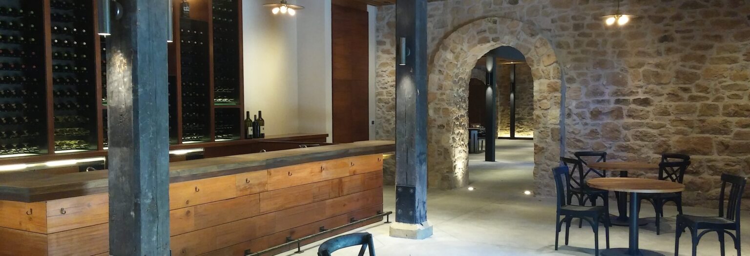 Glenn Rieder provided the commercial interior for Freemark Abbey Winery’s using reclaimed and repurposed redwood throughout the bar and the custom built wine cellar.