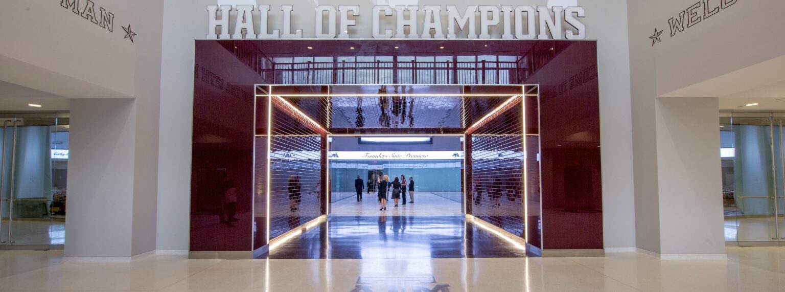 Glenn Rieder provided high end millwork and custom interior finishings including furnished mahogany and fumed eucalyptus style for Texas A&M University Kyle Field.